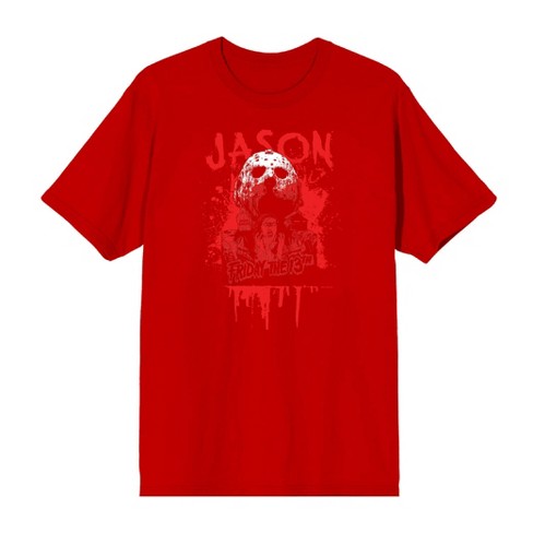 Friday The 13th Blood Splatter Jason Mask Crew Neck Short Sleeve Men's T-shirt - image 1 of 2