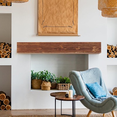 60 Inch Fireplace Mantel Wall-Mounted Mantles Floating Shelf with Invisible Metal Bracket Farmhouse Shelf for Home Decor Handcrafted Wood Fireplace
