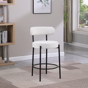 21.3" Boucle Upholstered Modern Bar Stools Set of 2 with Iron Frame and Back for Kitchen, Home Pub, or Dining Room - 1 of 4