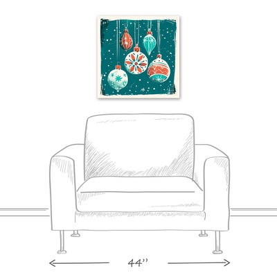 Vintage Ornaments Teal and Red Canvas Wall Art, 20 x 20