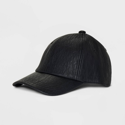 Black faux store leather baseball cap