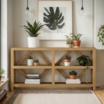Hommoo Industrial Long Console Table with 3 Tiers Storage