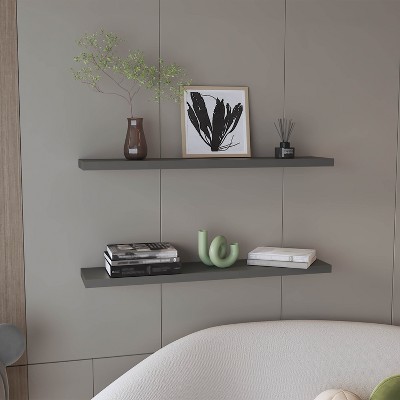 Vynxaria Modern Floating Shelves Set of 2, 47" Wide, Matt Gray, Ideal for Wall Decor, Bedroom, Bathroom, Living Room