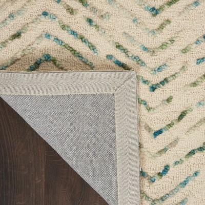 Ivory and Green Chevron Hand-Tufted Wool Area Rug