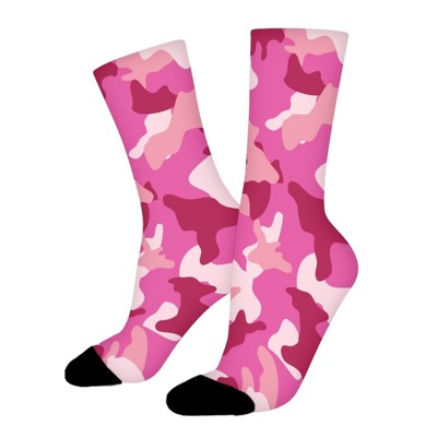 Pink Camouflage Women Printed Crew Socks Funny Funky Socks Soft Polyester Novelty Gifts for Artists Men