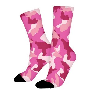 Pink Camouflage Women Printed Crew Socks Funny Funky Socks Soft Polyester Novelty Gifts for Artists Men - 1 of 1
