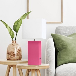21" Lexington Leather Base Modern Home Decor Bedside Table Lamp with USB Charging Port and Fabric Shade - Lalia Home - 1 of 4