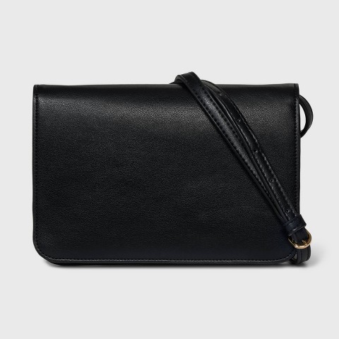 A New Day Flap Cell Phone Wallet - A New Day™ Black: Shell, Snap Closure, Solid Pattern