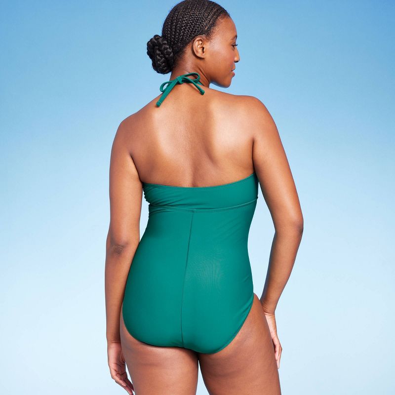 Women's Full Coverage Tummy Control High Neck Halter One Piece Swimsuit - Kona Sol™ Teal Green, 5 of 6