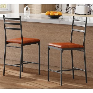 Bar Stools Set of 2, Counter Height Barstools with Footrest and Back, Modern Upholstered Bar Chairs - 1 of 4