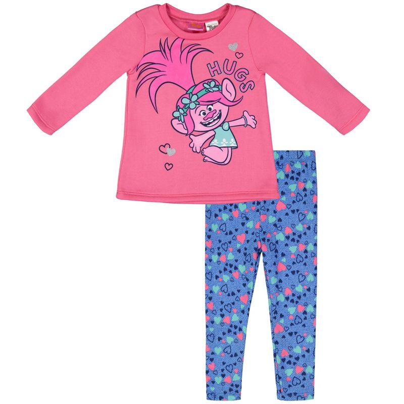 DreamWorks Trolls Poppy Girls Pullover Fleece T-Shirt and Leggings Outfit Set Little Kid, 1 of 9