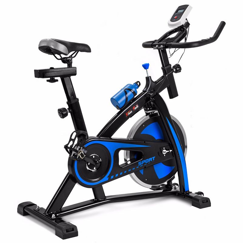 XtremepowerUS Stationary Fitness Exercise Bike 22lbs Flywheel Workout Machine Monitor, Blue, 1 of 7