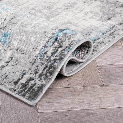 Dublin Blue and Gray Abstract Synthetic Area Rug 2'x3'