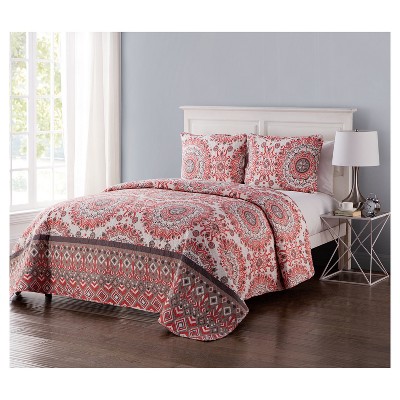 Coral Reversible Quilt Set (Full/Queen) - VCNY , Red