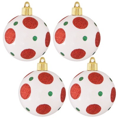 Christmas by Krebs 4ct Red and White Dotted Shatterproof Christmas Ball Ornament 3" (80mm)