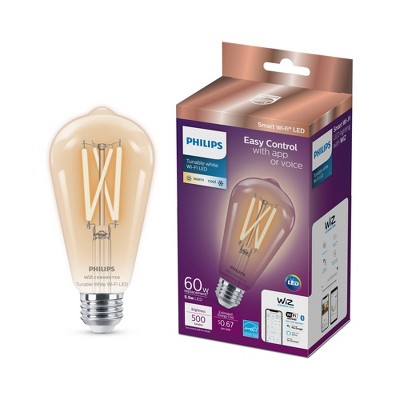 Philips Smart 60W Clear Tunable White Filament ST19 1P: LED Light Bulb, 500 Lumens, Dimmable, App Controlled, E26 Base