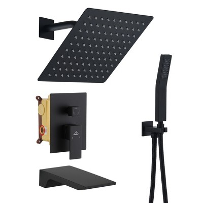CASAINC 10 inches Luxury Wall Mounted Square Shower System with Handheld Spray & Tub Spout, Brushed Nickel