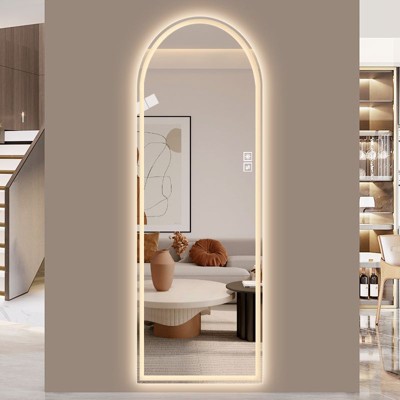 65"x21" Arch LED Full Length Mirror: Dimmable, High-Def, Explosion-Proof, Standing/Wall-Mounted