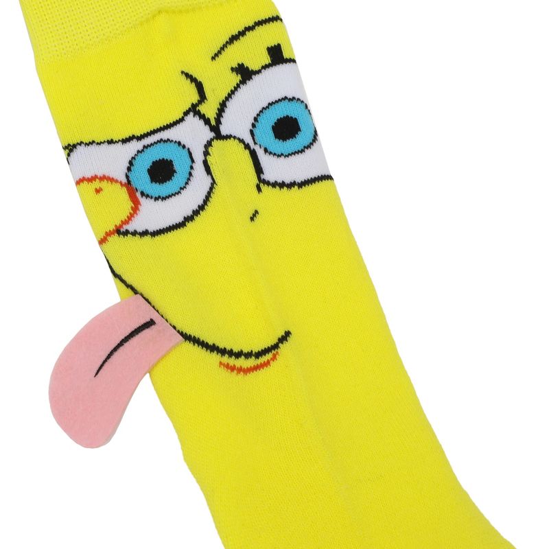 Spongebob Squarepants Spongebob & Patrick Faces With 3D Tongues Men's Casual Crew Socks, 5 of 7