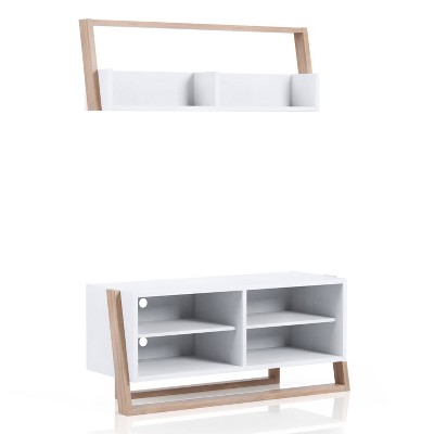 2pc Small Etteridge for TVs up to 56" Shelf and Console TV Stand Beige - miBasics