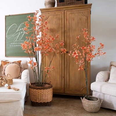 4.5-ft Orange Plastic Pieris Artificial Fall Tree in Black Pot