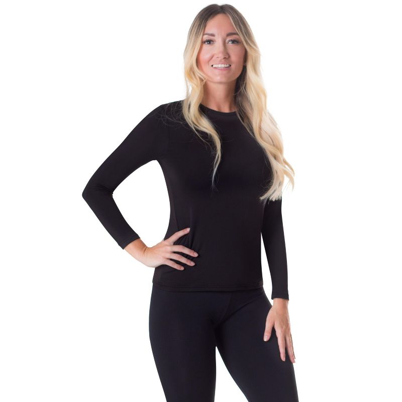 Rocky Women's Thermal Base Layer Top Long John Underwear Shirt Insulated For Outdoor Ski Warmth / Extreme Cold Pajamas (Black - X-Small)
