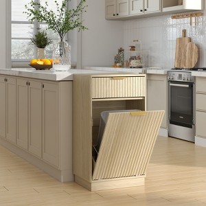 KTMBDW 13 Gallons Tilt Out Trash Cabinet, Wood Freestanding Kitchen Trash Bin Cabinet with Drawer Organizer Cabinet for Kitchen Living Room - 1 of 4