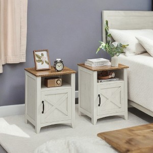 Farmhouse Nightstand with Barn Door, Set of 2, Bedside Table featuring Storage, Side End Table, Night Stand with Open Compartment - 1 of 4