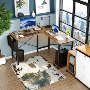 FONTOI L Shaped Gaming Desk, Reversible L-Shaped Standing Desk with CPU Storage Shelf, Wooden Corner Computer Table, Brown, 50"*18.11"*29.53" - 1 of 4