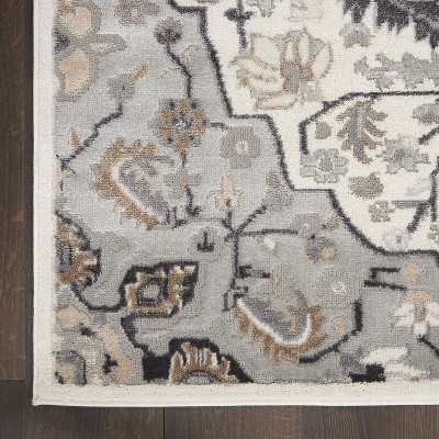 Ivory Grey Floral Medallion 5'3" x 7'3" Synthetic Area Rug