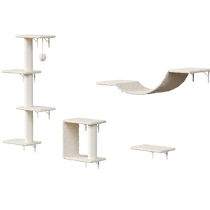 TopComfy Pet Tower Wall Mounted Cat Furniture 4 Piece Set Floating Perches Space Saving Climber Indoor Pet Toy for Cats, Beige, 13.7"*14.6"*9.5" - 1 of 4