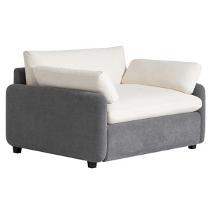 50" W 1-Seat Chenille Sofa Chair with Extra-Wide Seat and Pillows, Modern Color-Blocking Design, Gray+Cream - 1 of 4