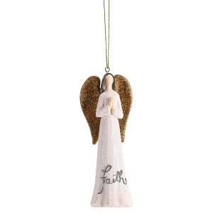 Dickson's Faith - Shimmering Glitter Praying Angel - 4 x 1.5 Inch White/Gold Tone Resin Decorative Hanging Ornament - 1 of 1