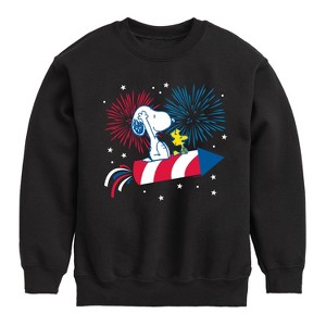 Boys' - Peanuts - Snoopy And Woodstock Fireworks Graphic Long Sleeve Fleece Sweatshirt - 1 of 4