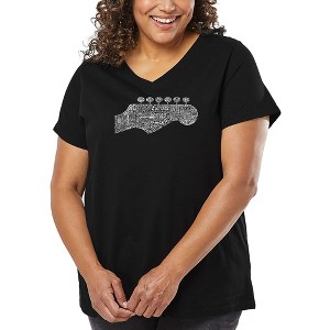 LA Pop Art Women's Word Art V-Neck - Guitar Head - 1 of 4