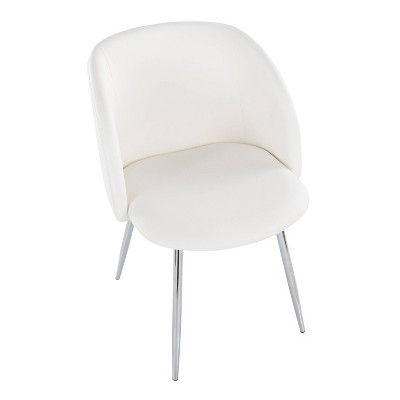 Set of 2 White Faux Leather and Chrome Dining Chairs
