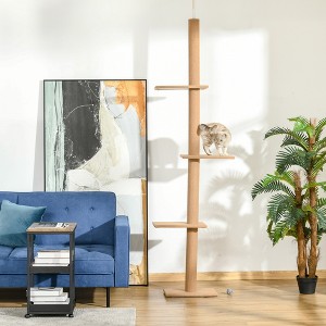 TinyHomie Floor-to-Ceiling Cat Tree Cat Climbing Tower with Sisal-Covered Scratching Posts Natural Cat Tree Activity Center Brown - 1 of 4