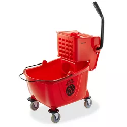 Dryser 26 Quart Commercial Mop Bucket with Side Press Wringer, Red