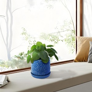 Chic Crate Set of 2 Modern Ceramic Planter Pots – Indoor & Outdoor Flowerpot with Drainage Hole for Patio & Windowsill - 1 of 4