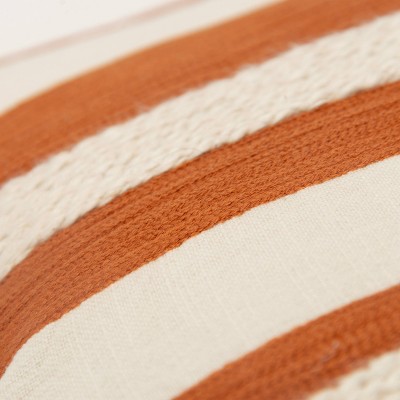Rust and Natural Embroidered Stripe Square Throw Pillow