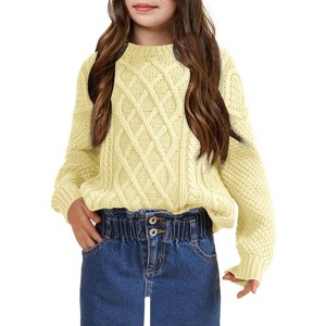 Girls' Cable Knit Sweater, Crew Neck Long - Sleeve Pullover for Kids, Casual Winter Fall Knitted Top - 1 of 1