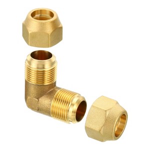 Unique Bargains Brass HVAC Flare 90 Degree Elbow Pipe Adapter Connectors with Nuts - 1 of 4