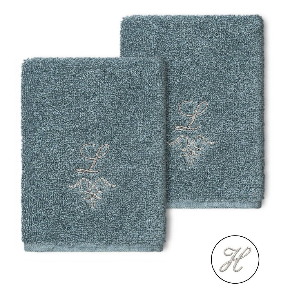 Photos - Towel Set of 2 Monogrammed Washcloths Teal/H - Linum Home Textiles: Bathroom Essentials, Terry Cloth