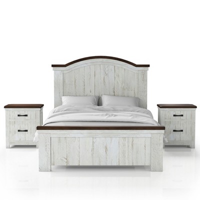 3pc Queen Willow Rustic Bedroom Set with 2 Nightstands Distressed White/Walnut - HOMES: Inside + Out