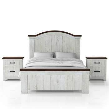3pc Willow Rustic Bedroom Set with 2 Nightstands Distressed White/Walnut - HOMES: Inside + Out