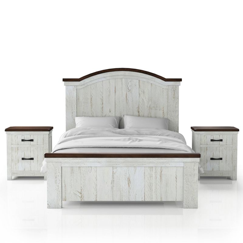 3pc Willow Rustic Bedroom Set with 2 Nightstands Distressed White/Walnut - HOMES: Inside + Out, 1 of 10
