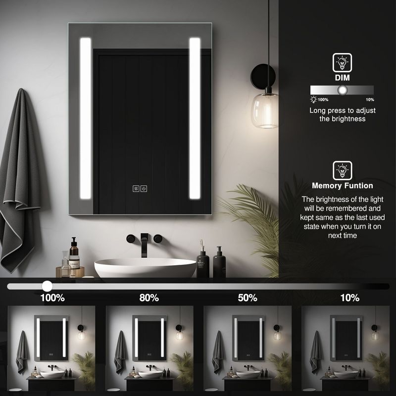 Neutypechic Rectangle Frameless Wall Mirror Bathroom Vanity Mirror with LED light and Anti-Fog - 24"x31", 4 of 7