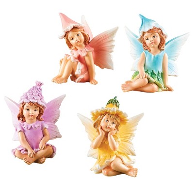 Collections Etc Hand-Painted Sweet Fairy Sitter Figurines - Set of 4 2 X 1.75 X 2.5 Multicolored