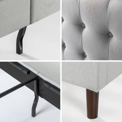 Queen Gray Upholstered Platform Bed Frame with Tufted Headboard