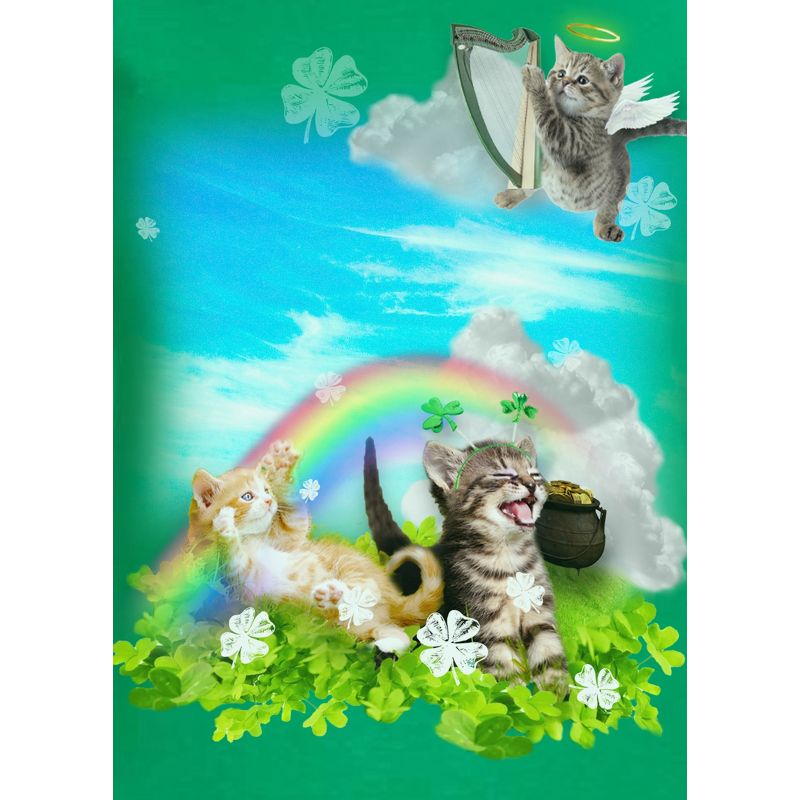 St. Patrick's Day Shirt Green Irish Rainbow Angel Kittens Tee Green, 3 of 4